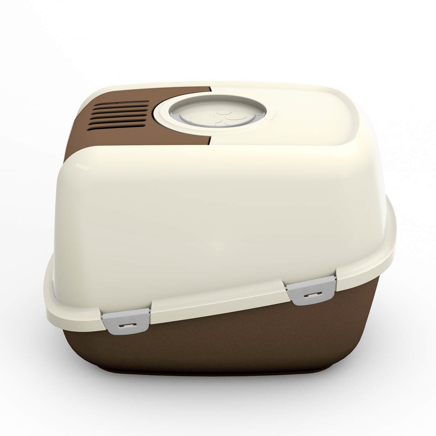 PeeWee EcoDome Katzentoilette braun geschlossene Seitenansicht mit Belüftung und Aktivkohlefilter