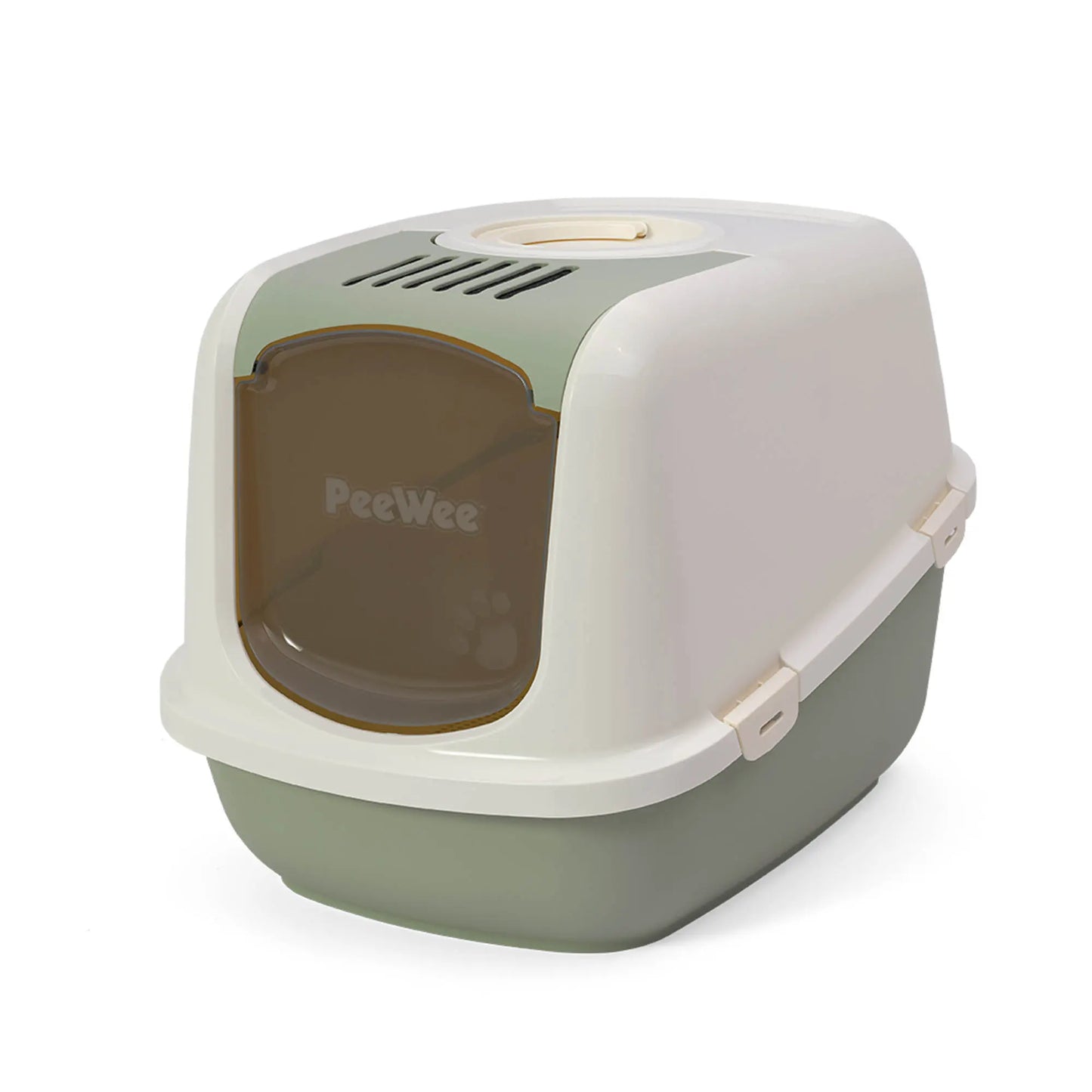 PeeWee EcoDome XXL Katzentoilette salbeigrün grün creme geschlossene Ansicht mit transparenter Tür 