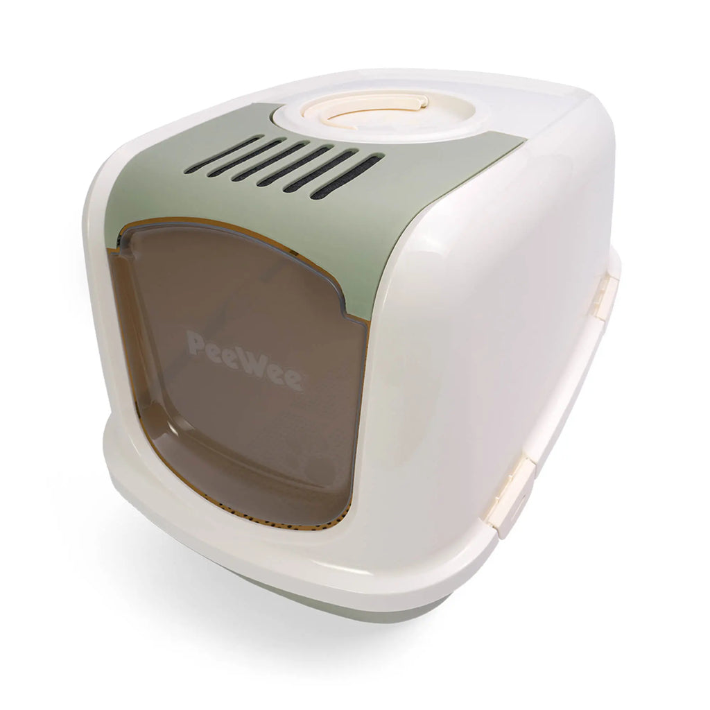 PeeWee EcoDome XXL Katzentoilette salbeigrün grün creme geschlossene Ansicht schräg von oben