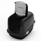 PeeWee EcoDome Katzentoilette schwarz offene Tür, zeigt Siebsystem und Innenraum für bessere Hygiene