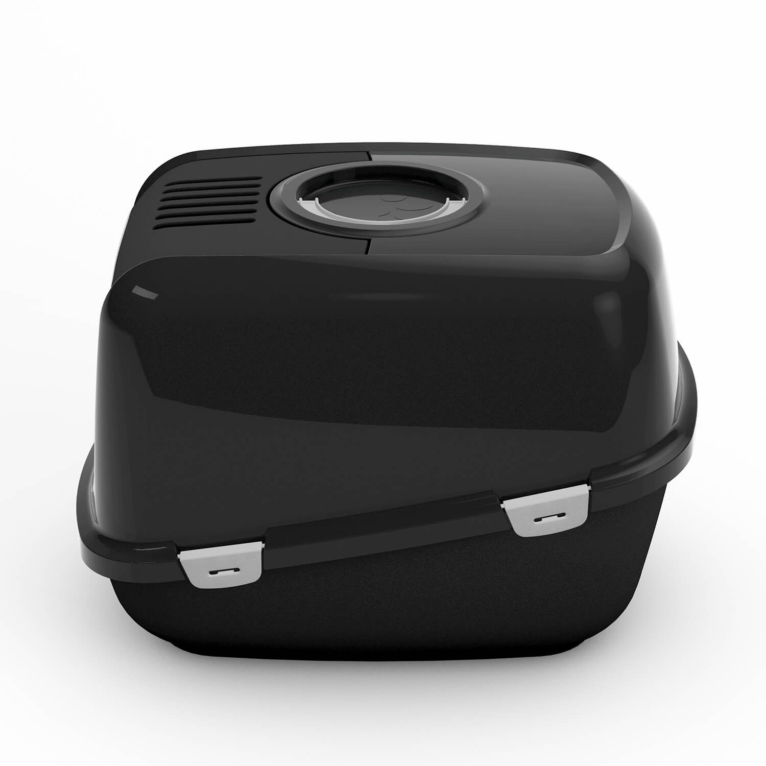 PeeWee EcoDome Katzentoilette schwarz geschlossene Seitenansicht mit Belüftung und Aktivkohlefilter
