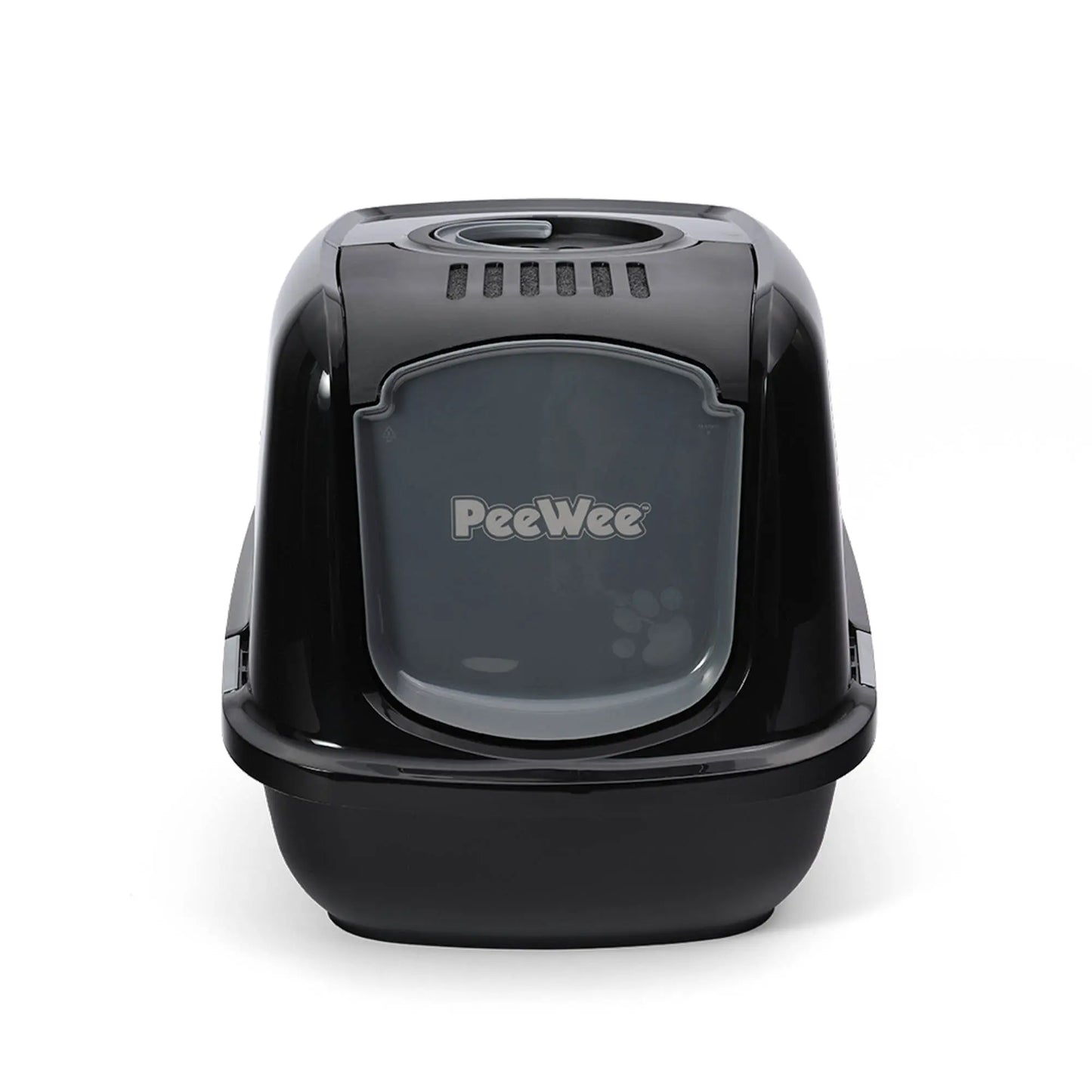 PeeWee EcoDome Katzentoilette schwarz Frontalansicht mit verschließbarer Tür und integriertem Filtersystem