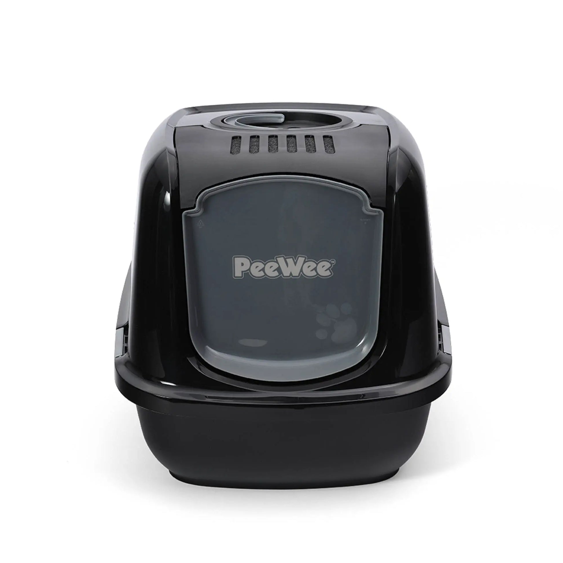 PeeWee EcoDome Katzentoilette schwarz Frontalansicht mit verschließbarer Tür und integriertem Filtersystem