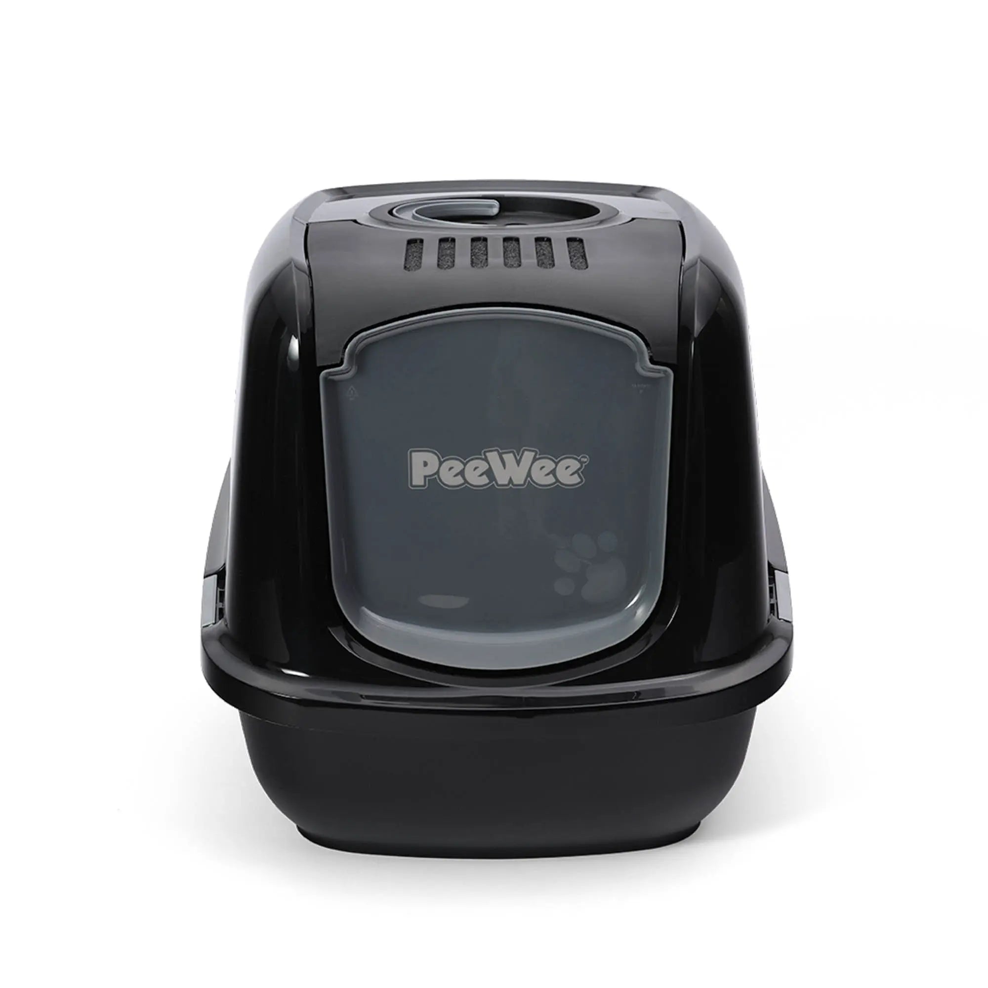 PeeWee EcoDome Katzentoilette schwarz Frontalansicht mit verschließbarer Tür und integriertem Filtersystem