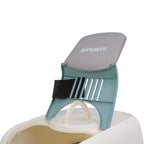 PeeWee EcoDome Katzentoilette taubenblau blau Detailansicht auf Schwingtür, Filtersystem mit Kohlefilter und Tragegriff