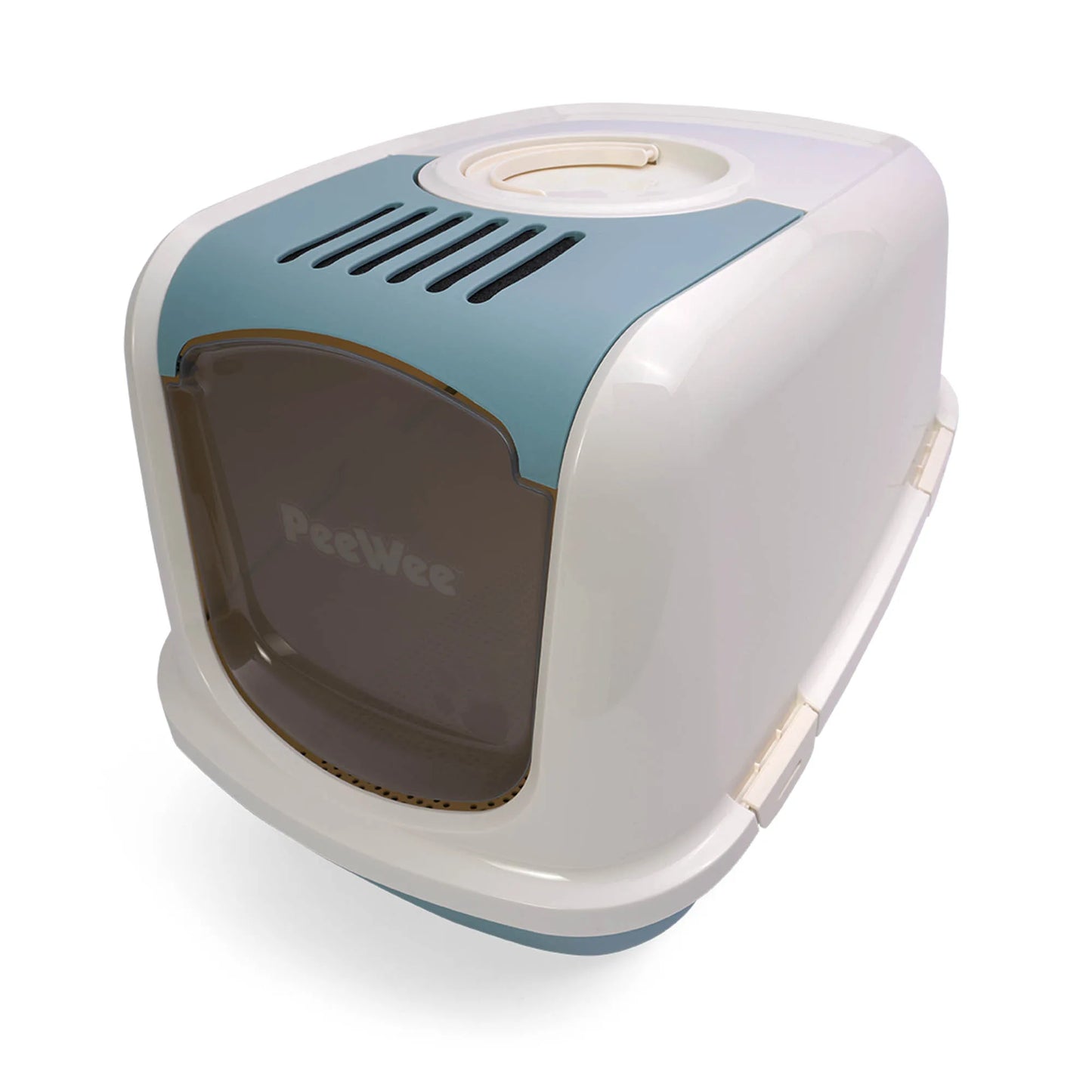 PeeWee EcoDome Katzentoilette taubenblau blau geschlossene Ansicht schräg von oben