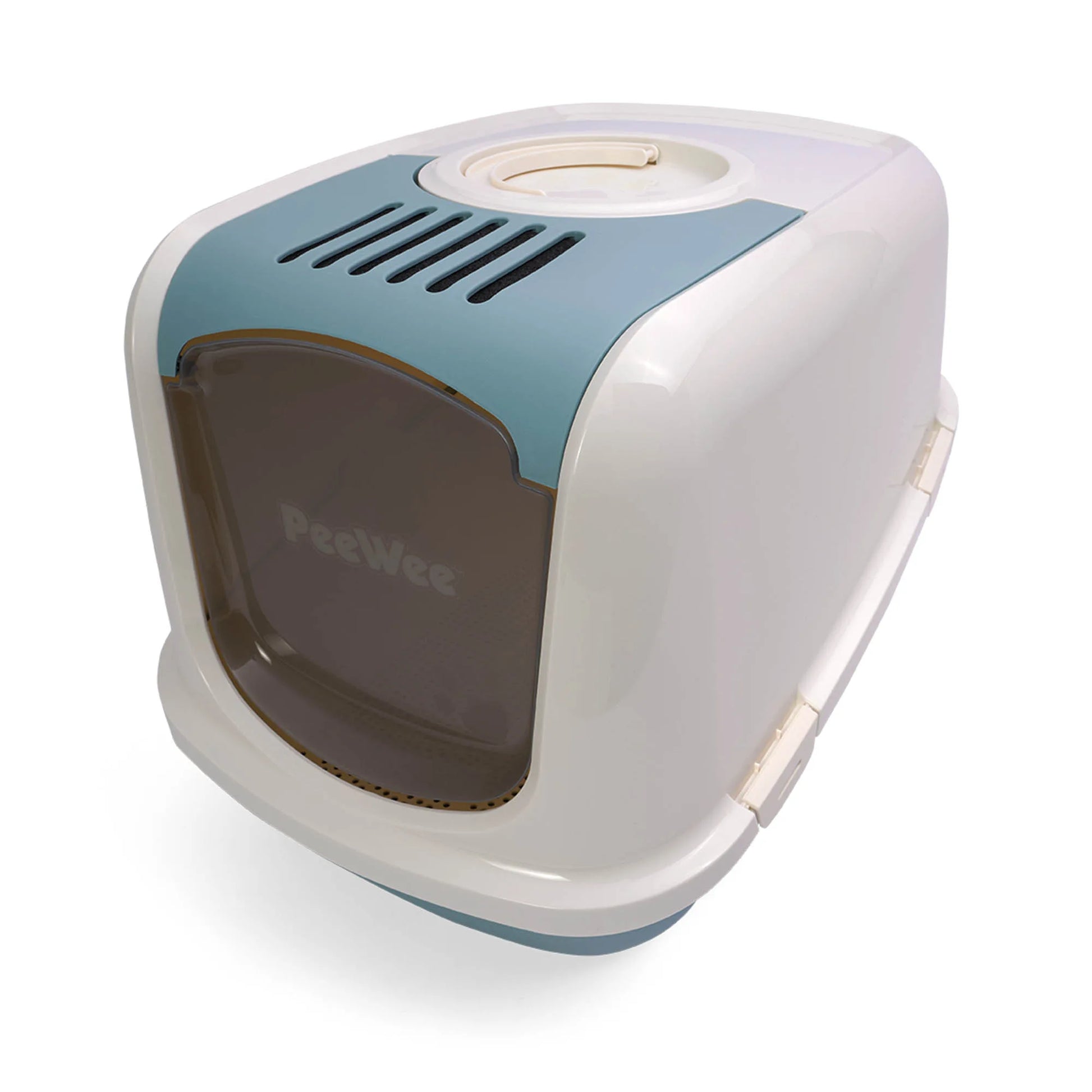 PeeWee EcoDome Katzentoilette taubenblau blau geschlossene Ansicht schräg von oben