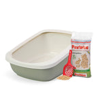 PeeWee EcoGranda Starterpaket salbeigrün grün – offene XXL Katzentoilette mit Holzstreu und Schaufel