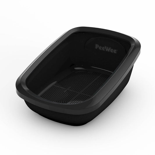 PeeWee EcoGranda Katzentoilette schwarz offene Sicht von schräg oben, zeigt das Siebsystem