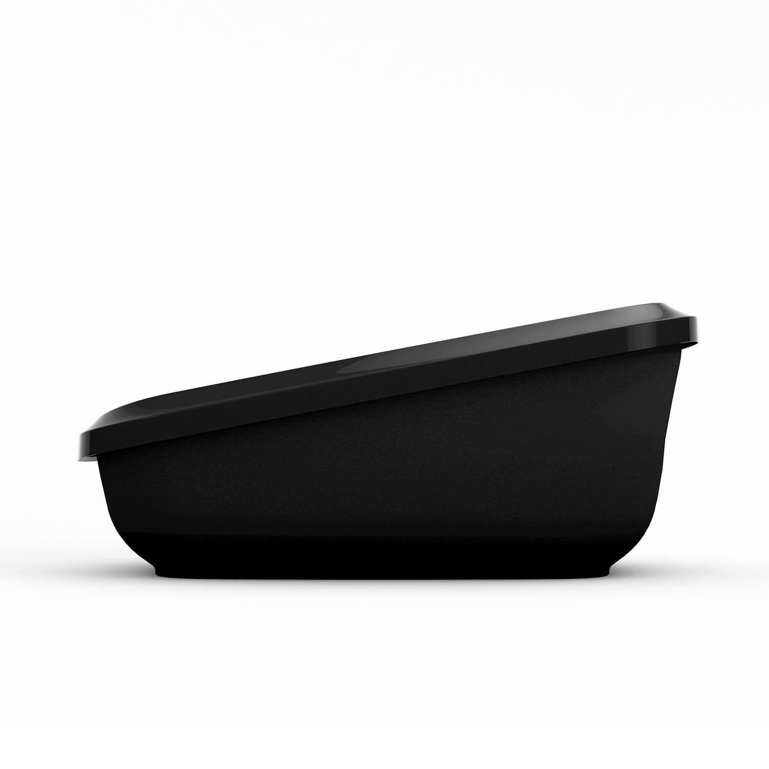 PeeWee EcoGranda Katzentoilette schwarz seitliche Flachansicht, zeigt ergonomisches Design