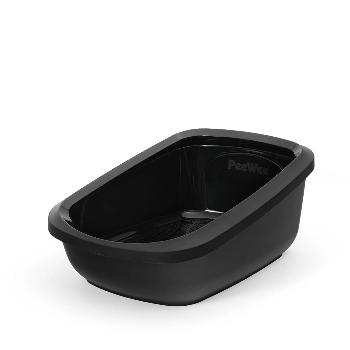 PeeWee EcoGranda Katzentoilette schwarz offene Sicht von schräg oben, zeigt das Siebsystem