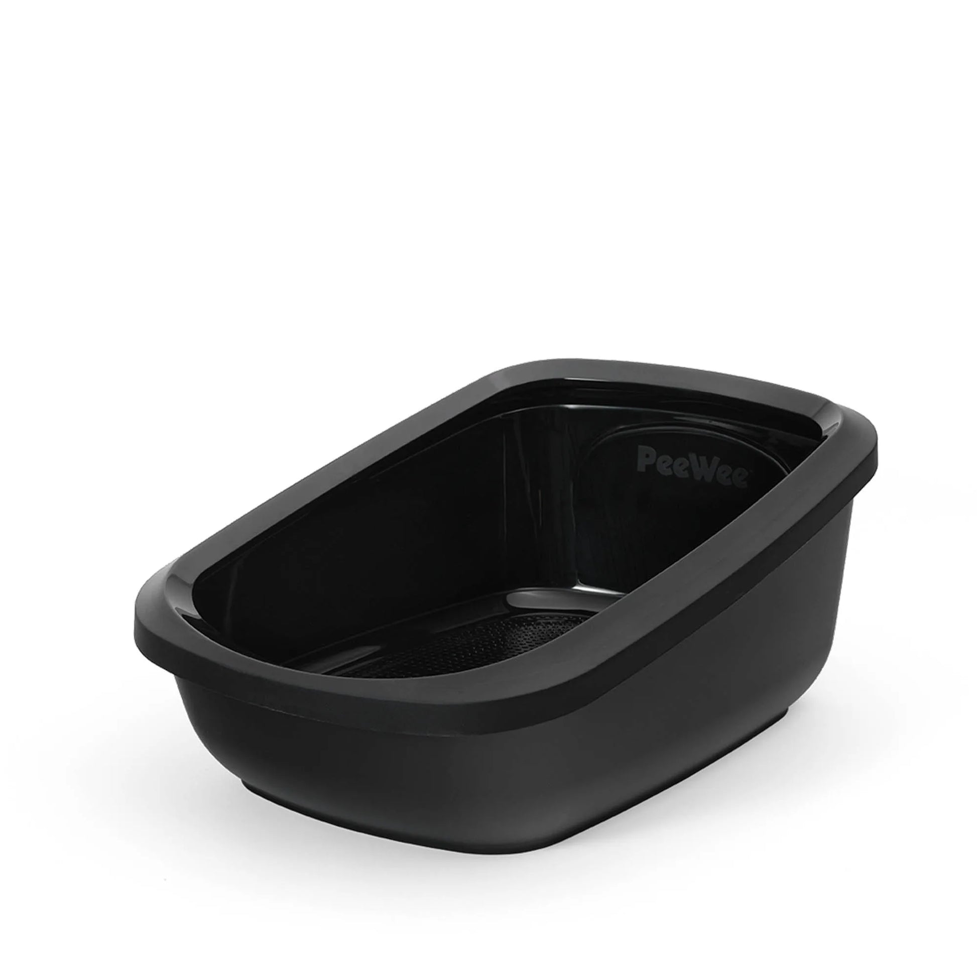 PeeWee EcoGranda Katzentoilette schwarz offene Sicht von schräg oben, zeigt das Siebsystem