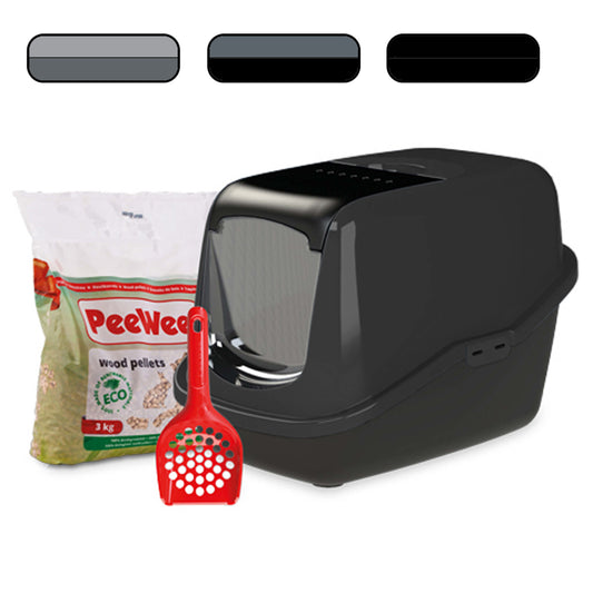 PeeWee Katzenklo EcoHus mit Haube geschlossen inkl. 3kg Streu Holzpellets + Schaufel