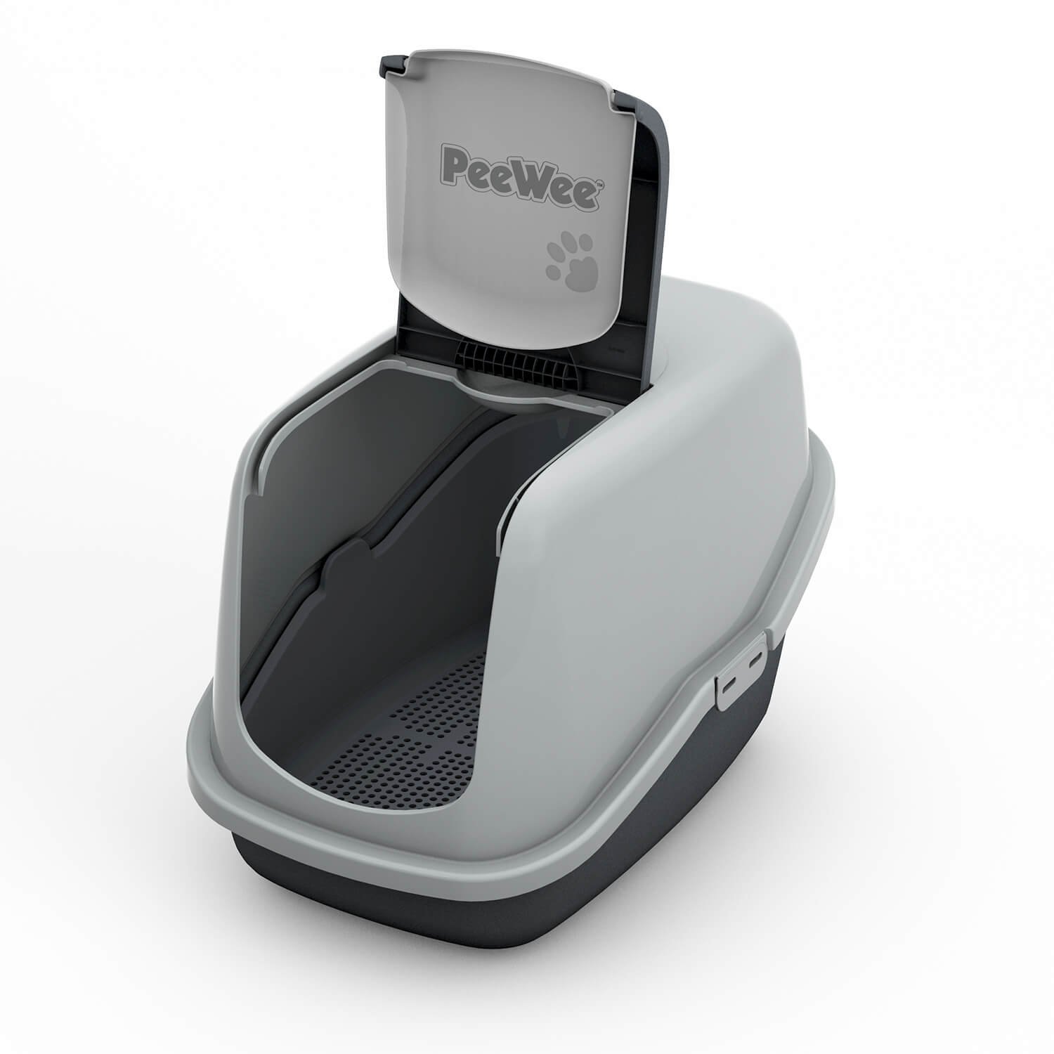 PeeWee EcoHus Katzentoilette Grau – große Öffnung für einfachen Zugang, mit hygienischem Siebsystem