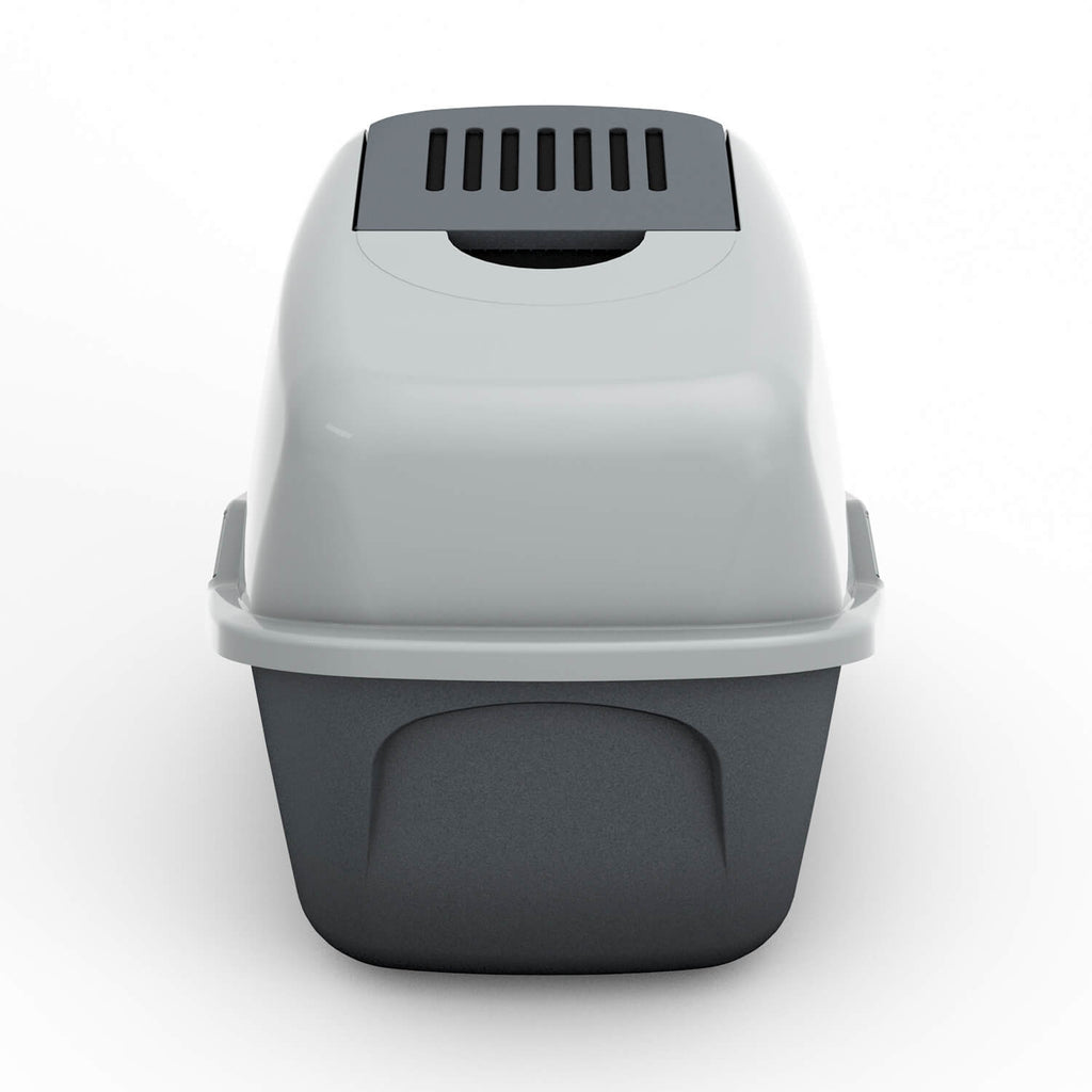 PeeWee EcoHus Katzentoilette Grau – robuste Rückseite mit einfacher Clip-Verschlusstechnik für schnelles Öffnen