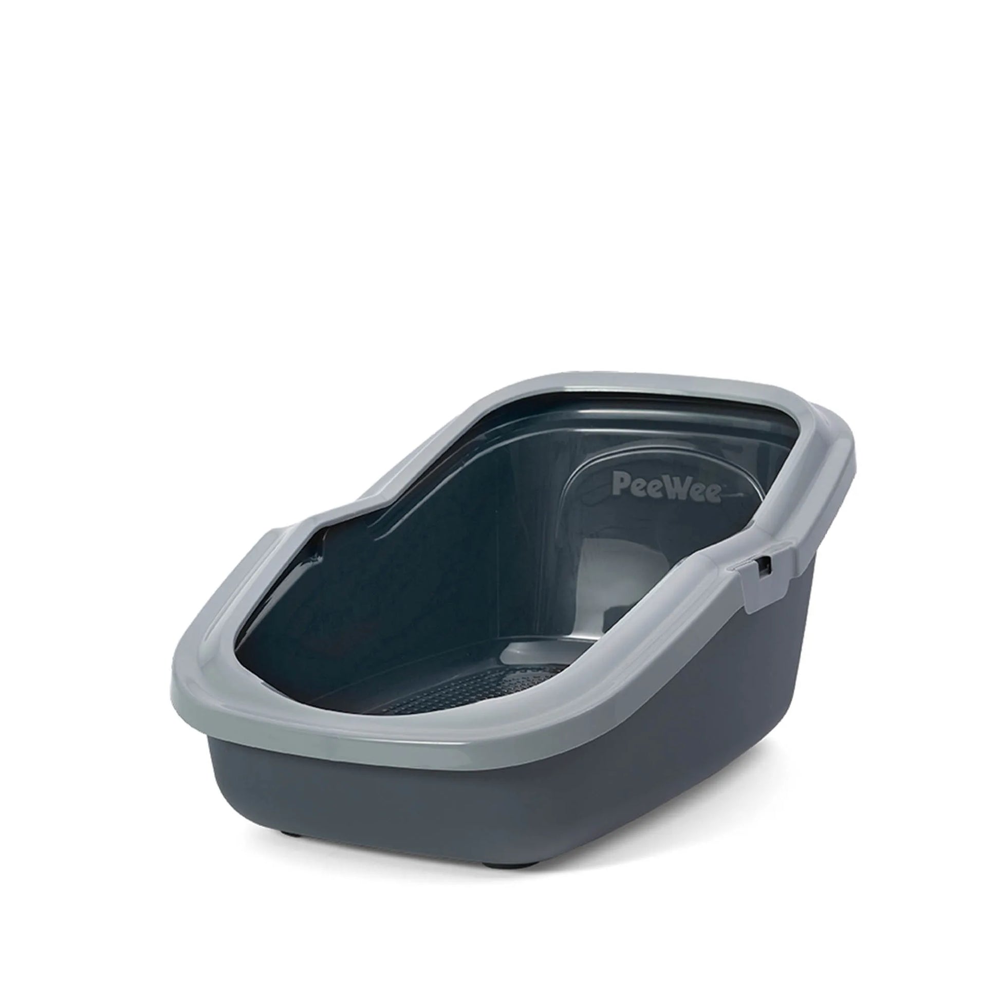 PeeWee EcoMinor Katzentoilette grau anthrazit offene Sicht von schräg oben mit integriertem Siebsystem