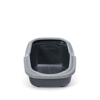 PeeWee EcoMinor Katzentoilette grau anthrazit Frontalansicht mit Siebsystem für nachhaltige Streunutzung