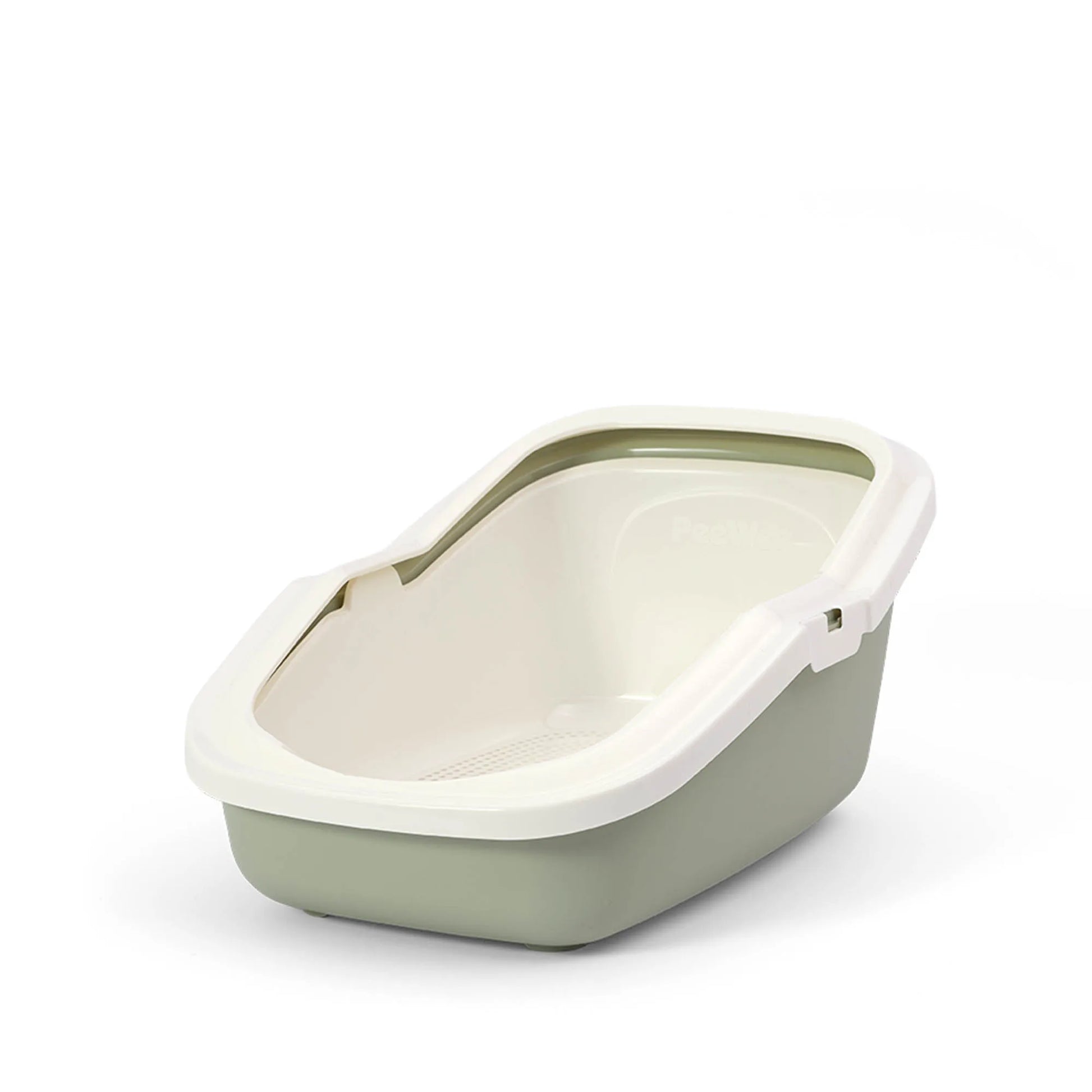 PeeWee EcoMinor Katzentoilette salbeigrün grün offene Sicht von schräg oben mit integriertem Siebsystem
