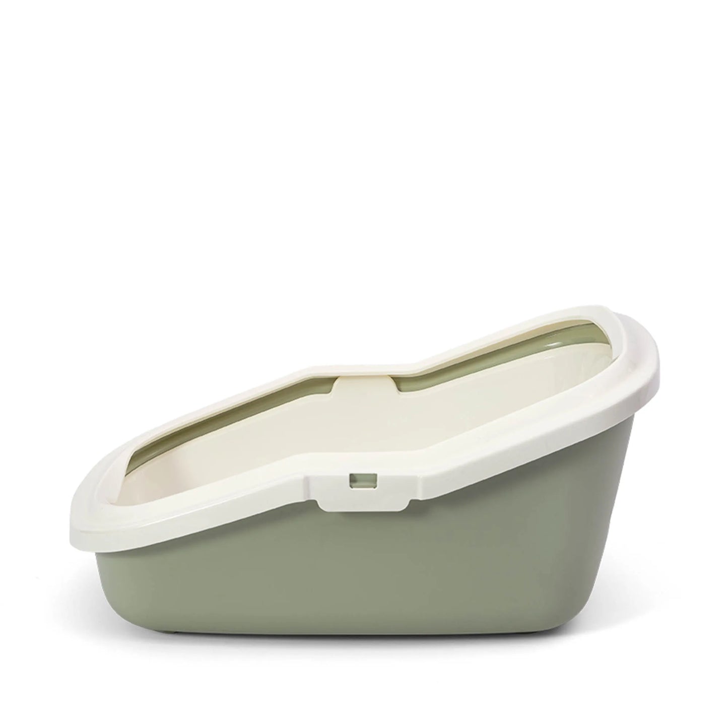 PeeWee EcoMinor Katzentoilette salbeigrün grün seitliche Flachansicht, zeigt ergonomisches und platzsparendes Design