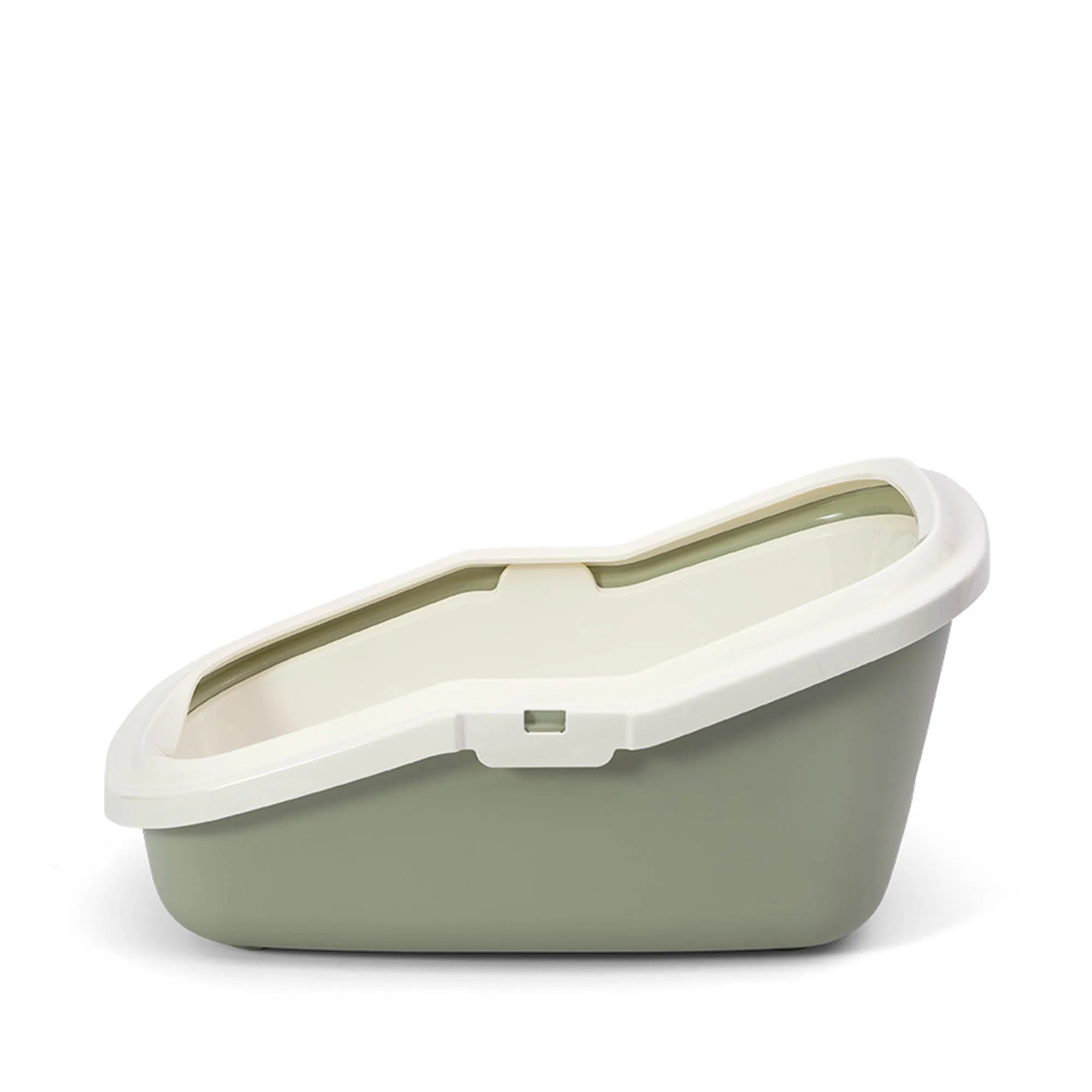 PeeWee EcoMinor Katzentoilette salbeigrün grün seitliche Flachansicht, zeigt ergonomisches und platzsparendes Design