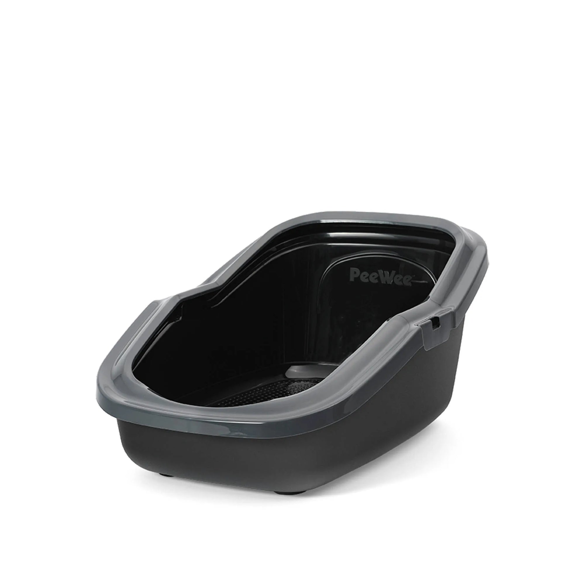 PeeWee EcoMinor Katzentoilette schwarz anthrazit offene Sicht von schräg oben mit integriertem Siebsystem
