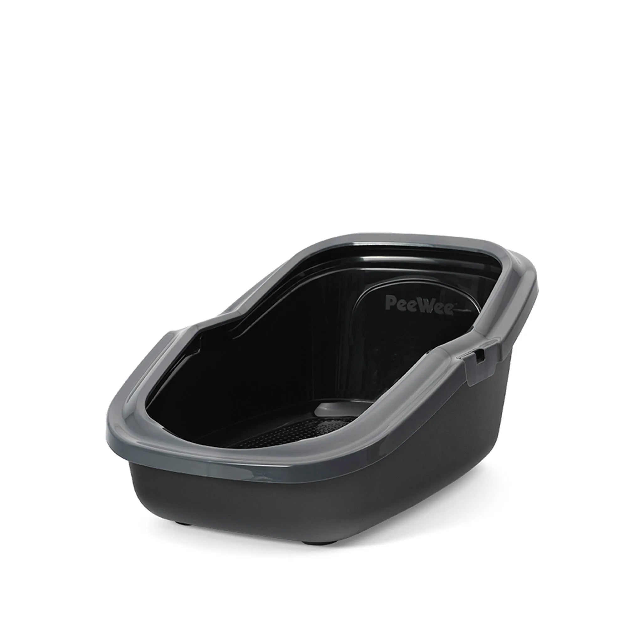 PeeWee EcoMinor Katzentoilette schwarz anthrazit offene Sicht von schräg oben mit integriertem Siebsystem