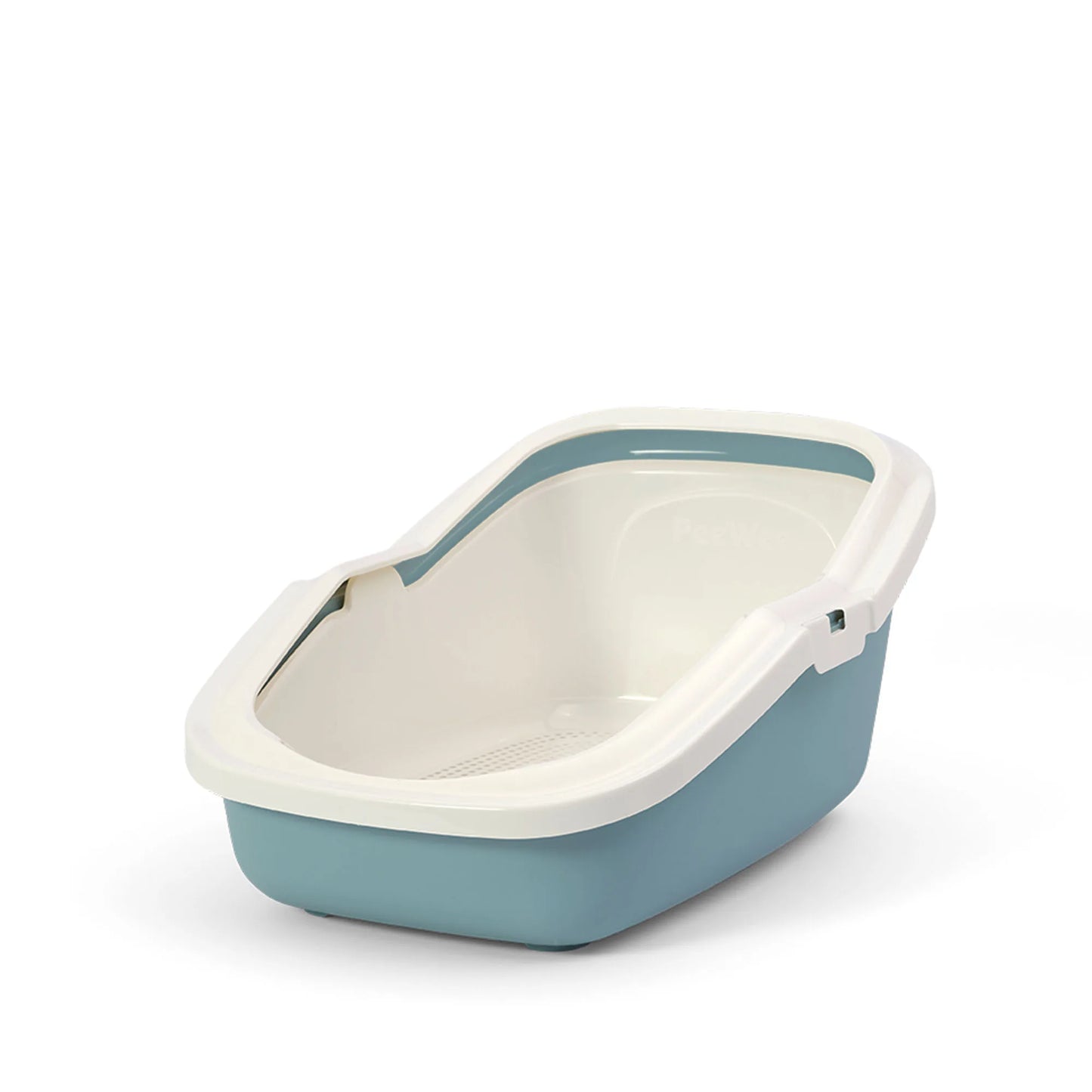 PeeWee EcoMinor Katzentoilette blau taubenblau anthrazit offene Sicht von schräg oben mit integriertem Siebsystem