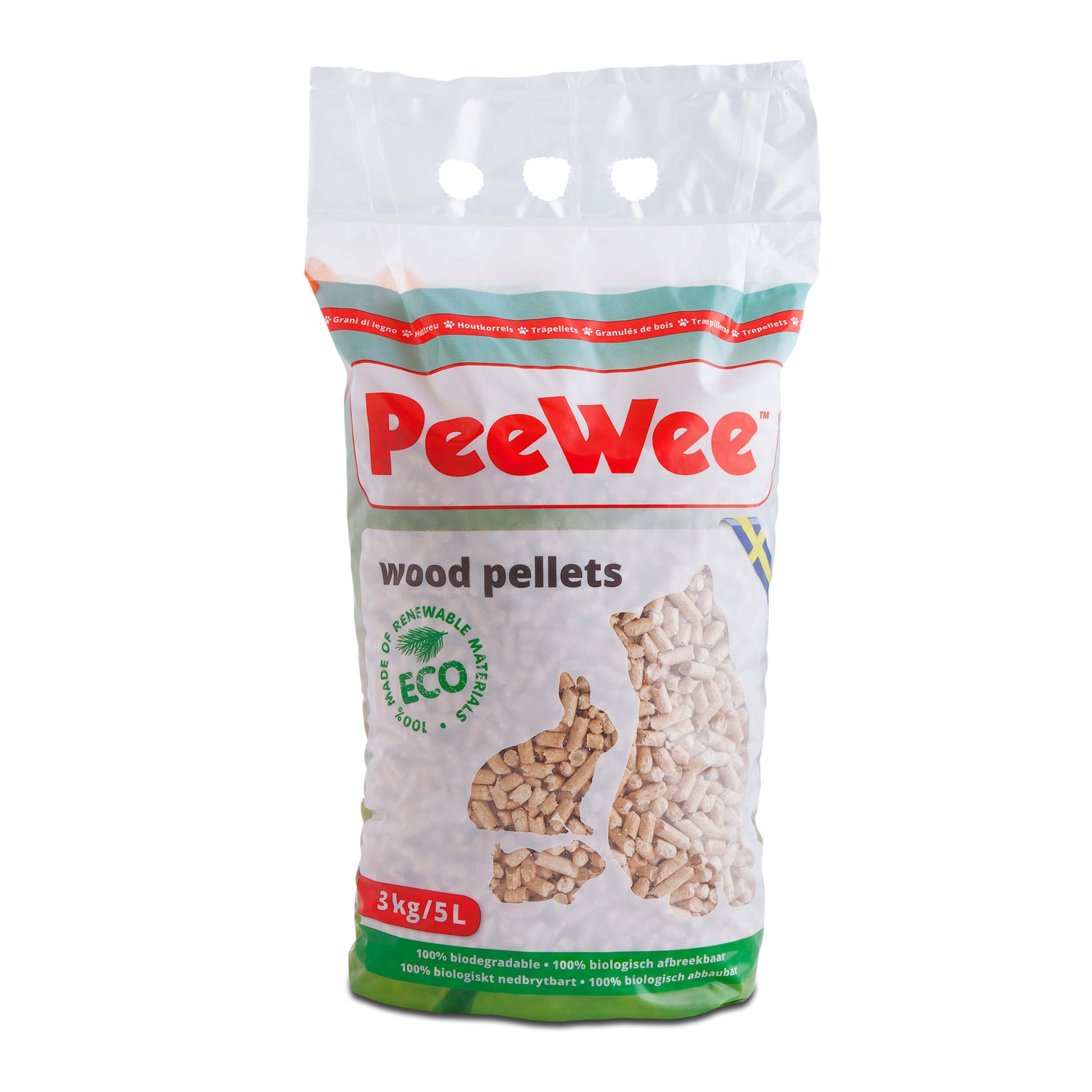 PeeWee Holzstreu 3 kg / 5L – biologisch abbaubare Holzpellets für Katzentoiletten, saugstark geruchsbindend