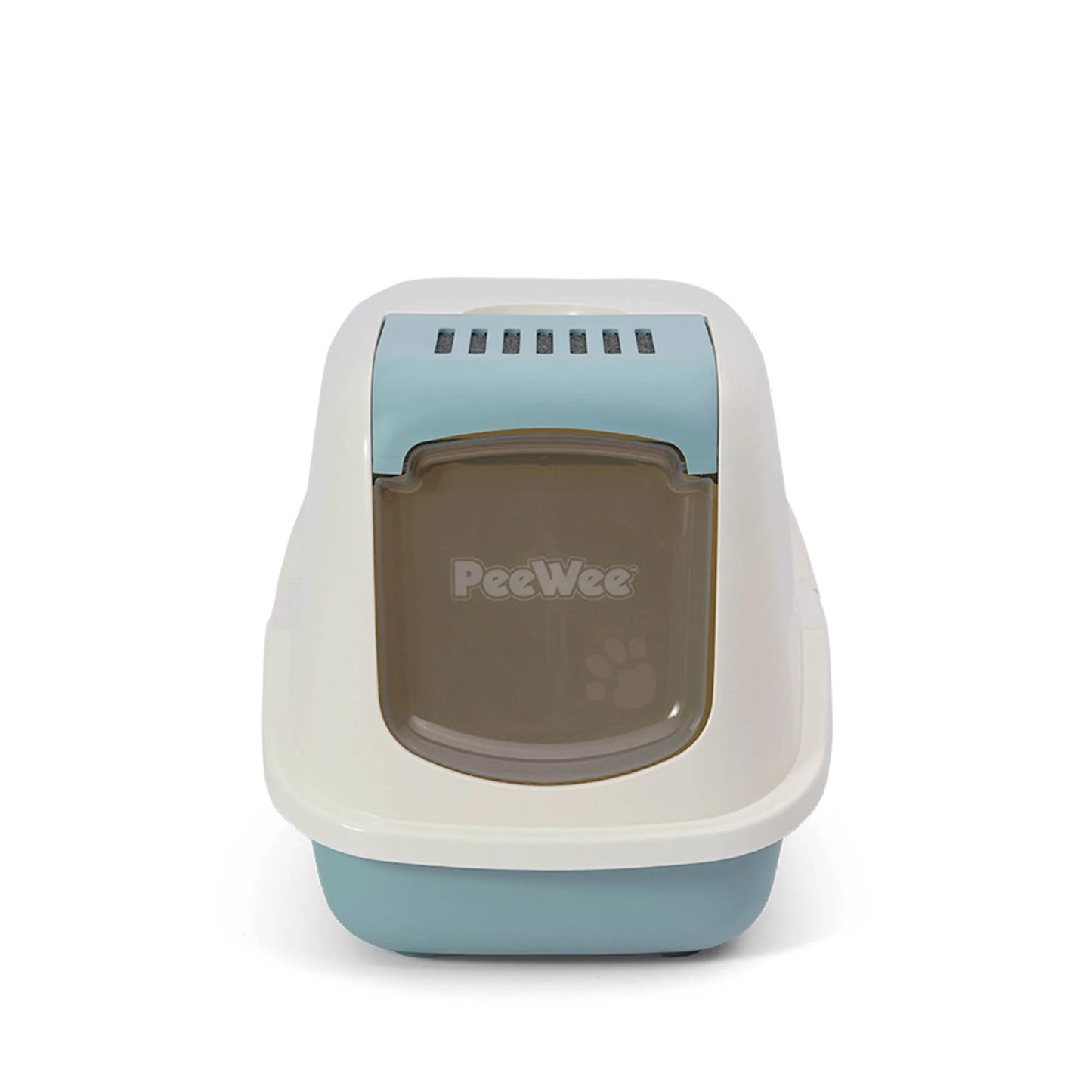 PeeWee EcoHus Katzenklo Taubenblau – Starterpaket mit Haube & 3 kg Holzpellets