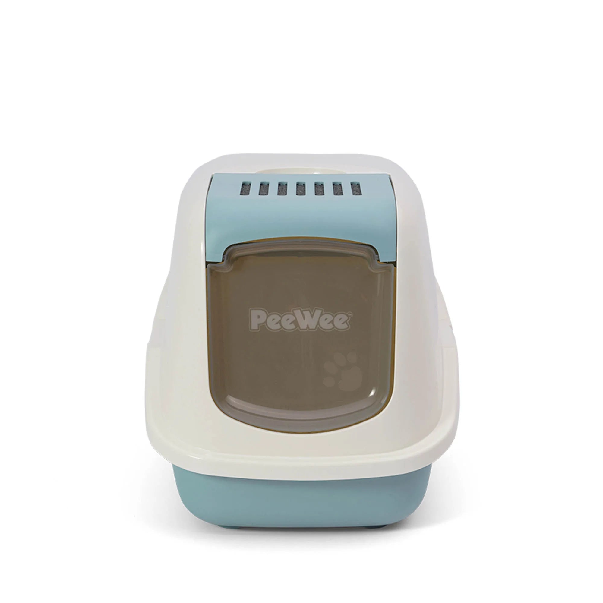 PeeWee EcoHus Katzenklo Taubenblau – Starterpaket mit Haube & 3 kg Holzpellets