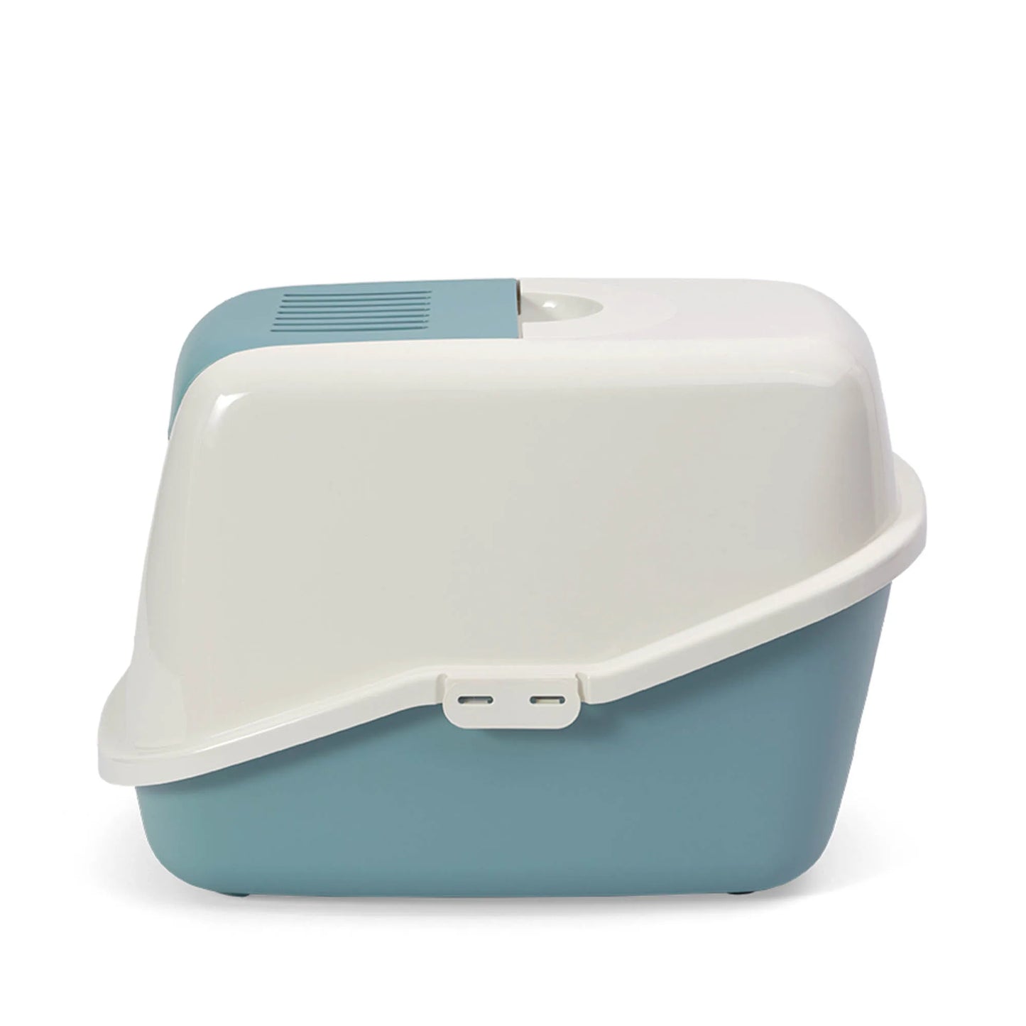 PeeWee EcoHus Katzenklo Taubenblau – Starterpaket mit Haube & 3 kg Holzpellets