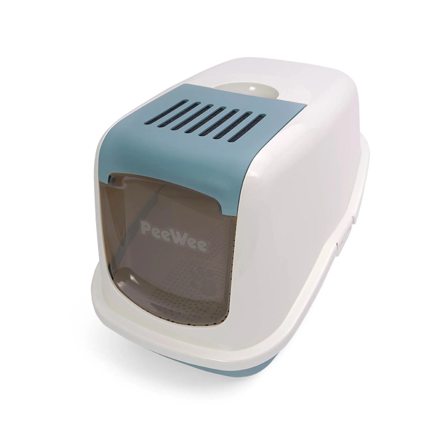PeeWee EcoHus Katzenklo Taubenblau – Starterpaket mit Haube & 3 kg Holzpellets