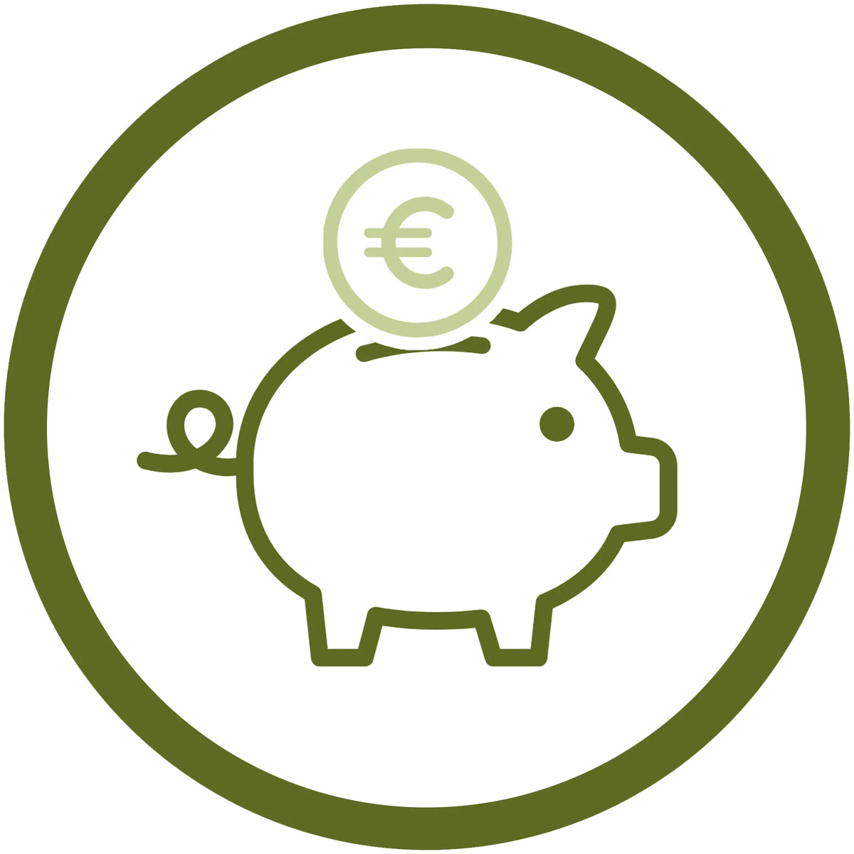 Symbol für sparsames Katzenstreu mit einem grünen Sparschwein und einer Euro-Münze darüber